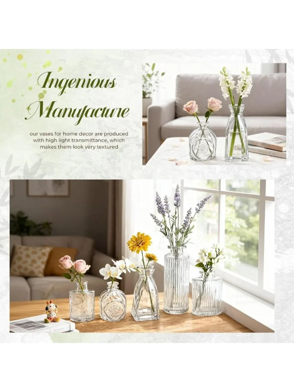 12pcs Clear Glass Bud Vases for Wedding Centerpieces & Home Decor, Elegant Decor